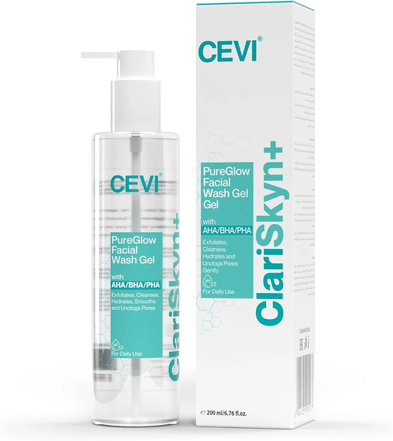 ژل شستشوی صورت CEVI ClariSkyn+ PureGlow با AHA/BHA/PHA، لایه بردار و آبرسان، شستشوی روزانه صورت، صاف کننده پوست و پاک کننده منافذ، پاک کننده ملایم 200 میلی لیتر ژل شستشوی صورت CEVI ClariSkyn+ PureGlow با AHA/BHA/PHA، لایه بردار و آبرسان، شستشوی روزانه صورت، صاف کننده پوست و پاک کننده منافذ، پاک کننده ملایم 200 میلی لیتر