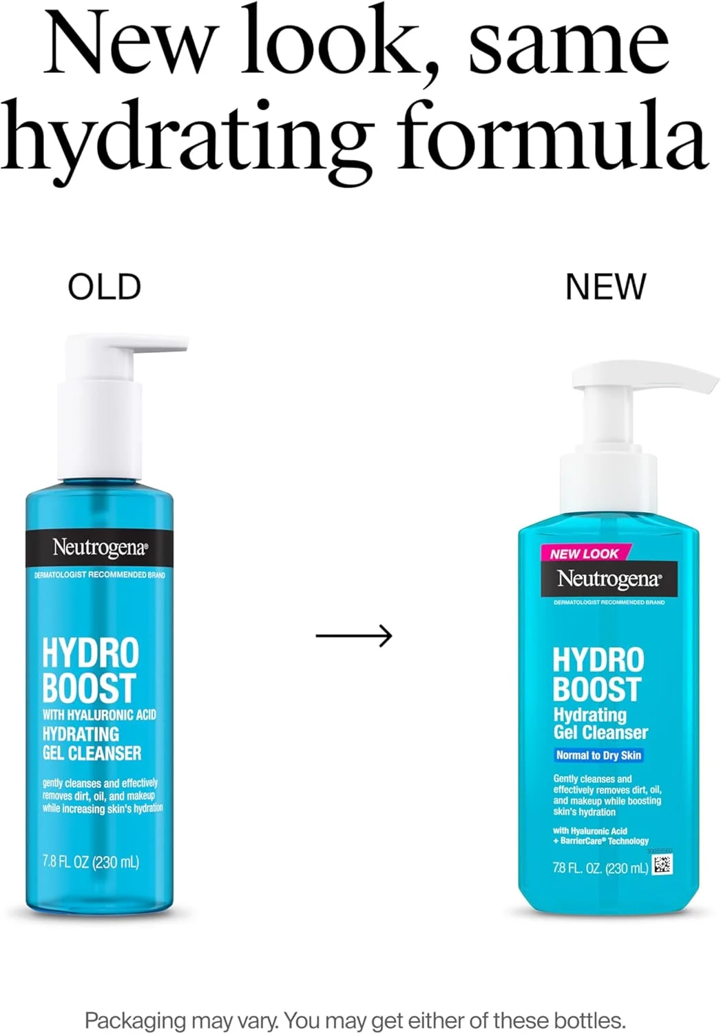 ژل شستشوی صورت نوتروژینا Hydro Boost، پاک کننده ملایم صورت و پاک کننده آرایش با اسید هیالورونیک، ضد حساسیت و بدون پارابن، 230 میلی لیتر