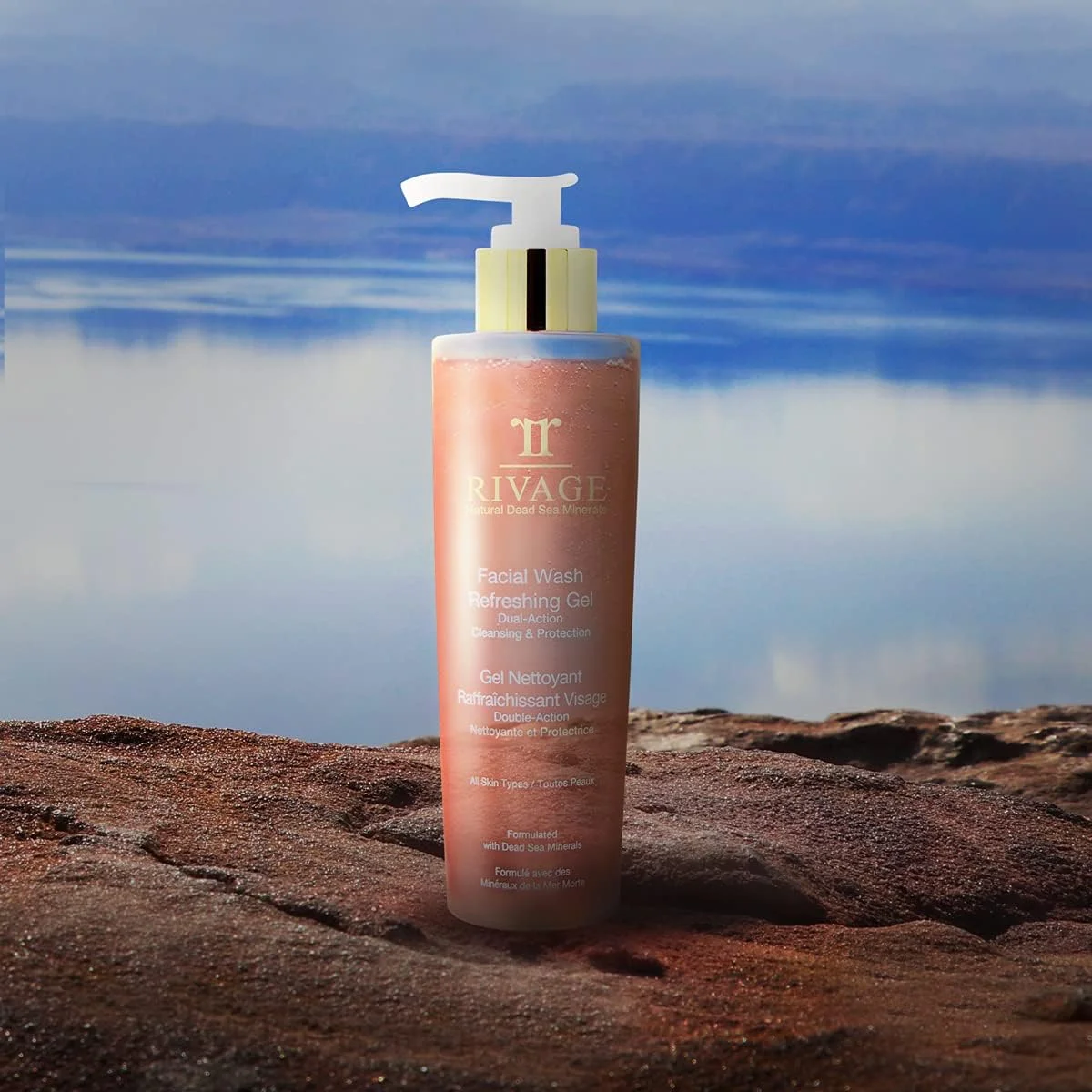 ژل شستشوی صورت ریواژ نچرال حاوی مواد معدنی دریای مرده، طراوت بخش، 180 میلی لیتر، پاک کننده و محافظت کننده دوگانه، غنی شده با نمک دریای مرده