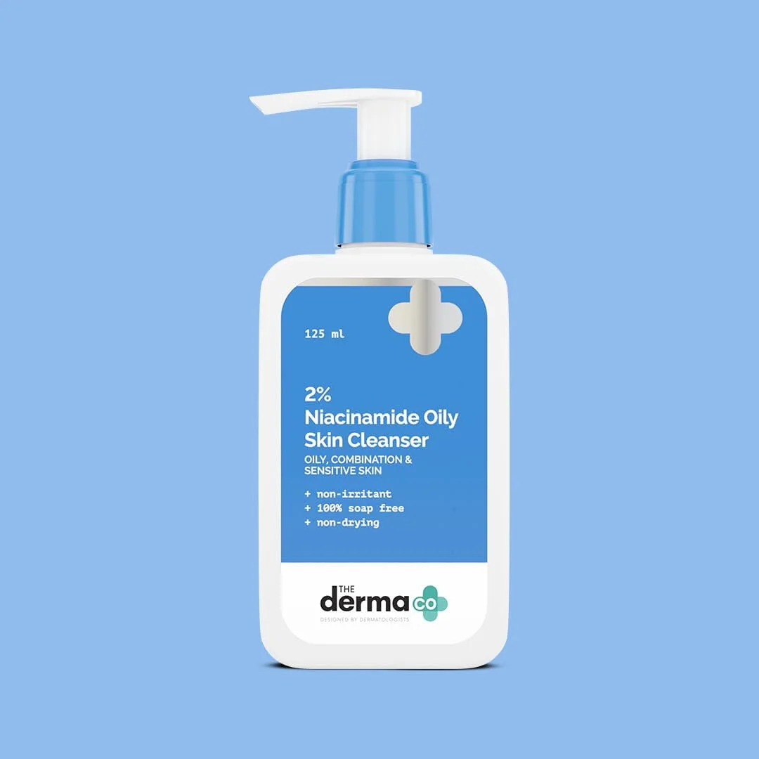 پاک کننده پوست چرب حاوی 2% نیاسینامید The Derma Co مناسب پوست های حساس، چرب و مختلط 125 میلی لیتر، غیر تحریک کننده، 100% فاقد صابون، غیر خشک کننده، پاک کننده ملایم آرایش، حاوی 0.1% اسید سالیسیلیک