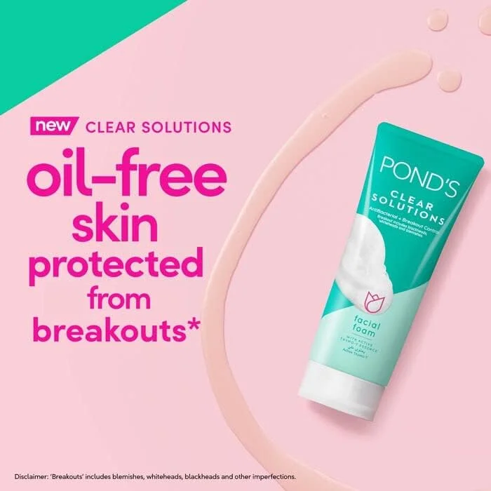 فوم شستشوی صورت POND'S Clear Solutions با عصاره Active Thymo-T، ضد باکتری + کنترل آکنه، پوستی پاکسازی شده فقط در 3 روز، 100 گرم