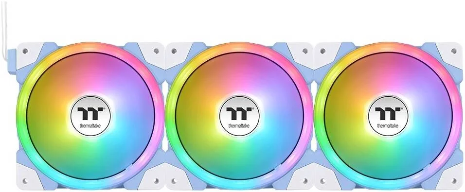 فن خنک کننده Thermaltake Swafan EX12 aRGB Sync PC، نسخه TT Premium، فن 120 میلی‌متری، 500 - 2000 دور در دقیقه، 57.11 CFM تیغه فن استاندارد و 56.26 معکوس، بسته 3 عددی، آبی Hydrangea | CL-F183-PL12BU-A