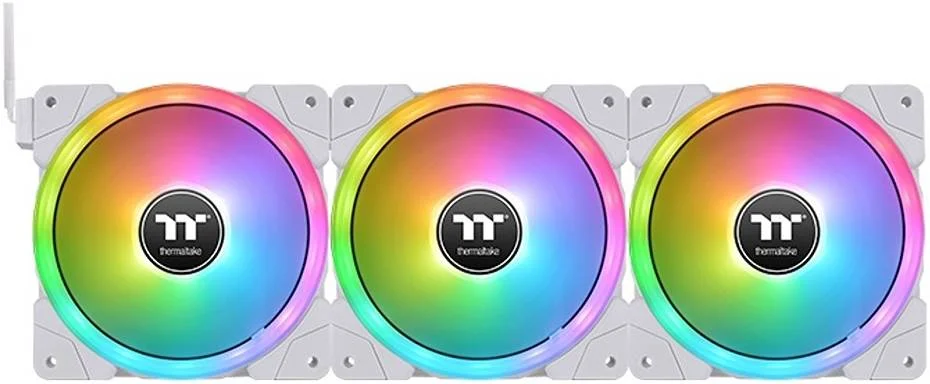 فن خنک کننده Thermaltake Swafan EX12 RGB PC، نسخه TT Premium، فن های 120 میلی متری، 500 تا 2000 دور در دقیقه، بلبرینگ هیدرولیک، کانکتورهای USB 2.0 (9 پین)، جریان هوای استاندارد 57.11 CFM، بسته 3 عددی، سفید | CL-F161-PL12SW-A
