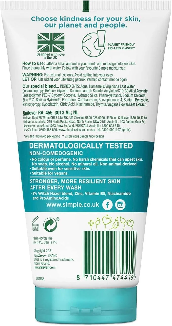 ژل شستشوی صورت پاک کننده پوست روزانه سیمپل، 150 میلی لیتر