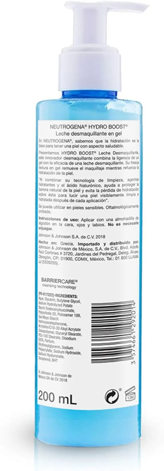 شیر پاک‌کن ژله‌ای نوتروژینا Hydro Boost، برای پوستی تمیز و شفاف، شستشوی صورت فرموله شده با هیالورونیک اسید، 200 میلی‌لیتر