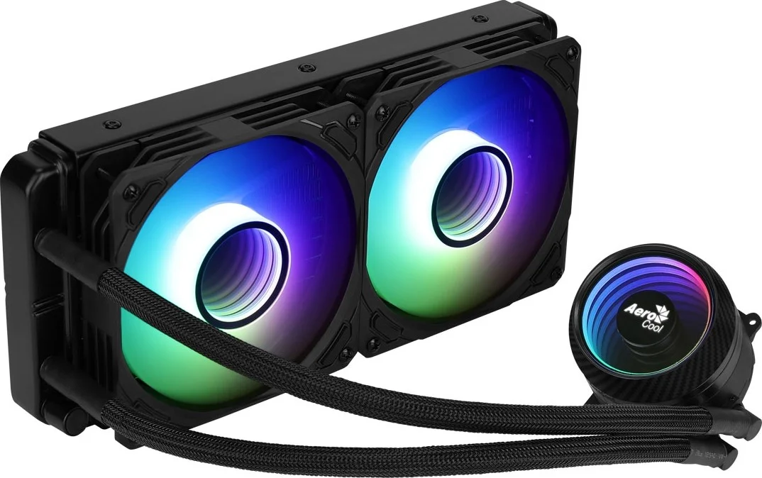 خنک کننده مایع پردازنده Aero Cool Mirage L240 240mm ARGB، طراحی آینه بی نهایت RGB، 2 عدد فن 120 میلی متری با بلبرینگ هیدرولیک، سرعت تا 1800 دور در دقیقه، جریان هوای 72.2 CFM، طول عمر 60000 ساعت، مشکی | Mirage-L240