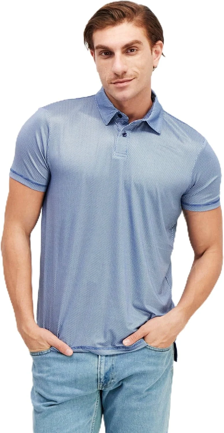 پیراهن پولو مردانه آستین کوتاه طرح لوزی یقه دیپلمات آبی