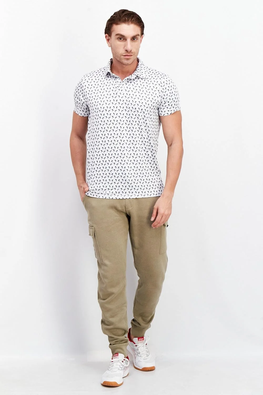 پیراهن پولو آستین کوتاه مردانه طرح دار سفید