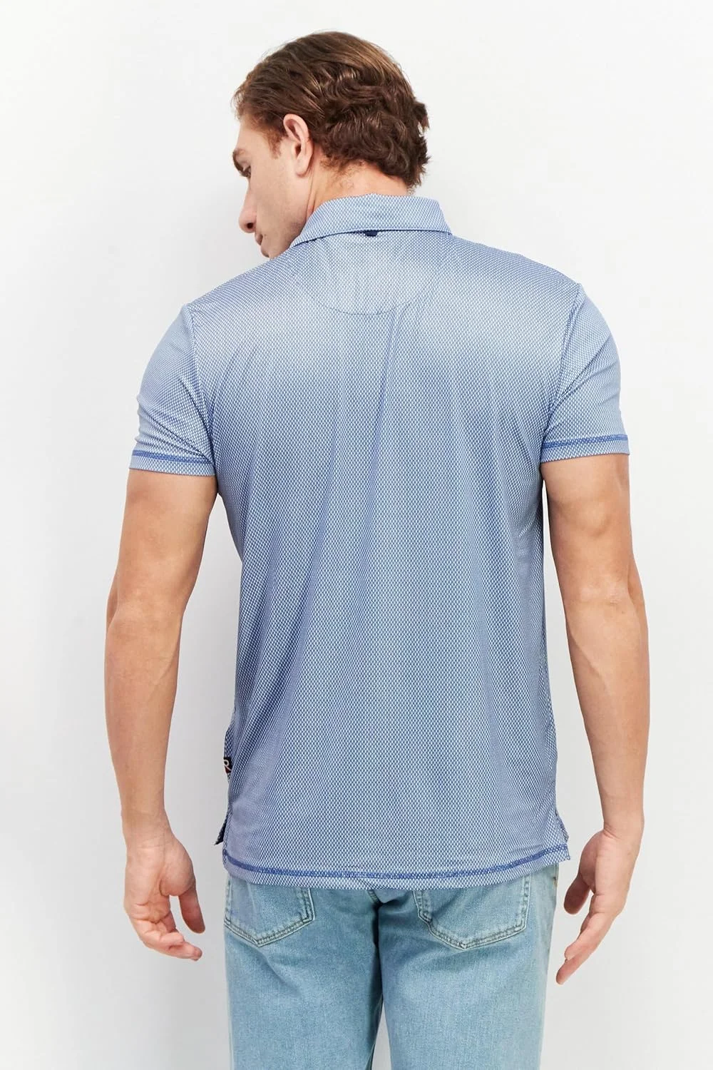 پیراهن پولو مردانه آستین کوتاه طرح لوزی یقه دیپلمات آبی