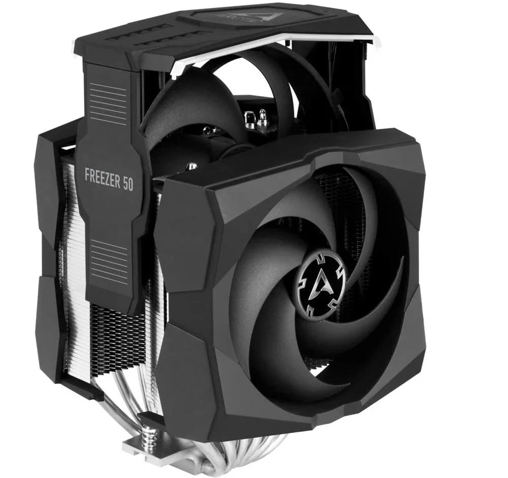 خنک کننده پردازنده دو برج Arctic Freezer 50 با کنترلر ARGB، سازگار با انواع سوکت، بلبرینگ دینامیک سیال، سرعت فن تا 140 میلی متر، 200–1800 دور در دقیقه | ACFRE00080A