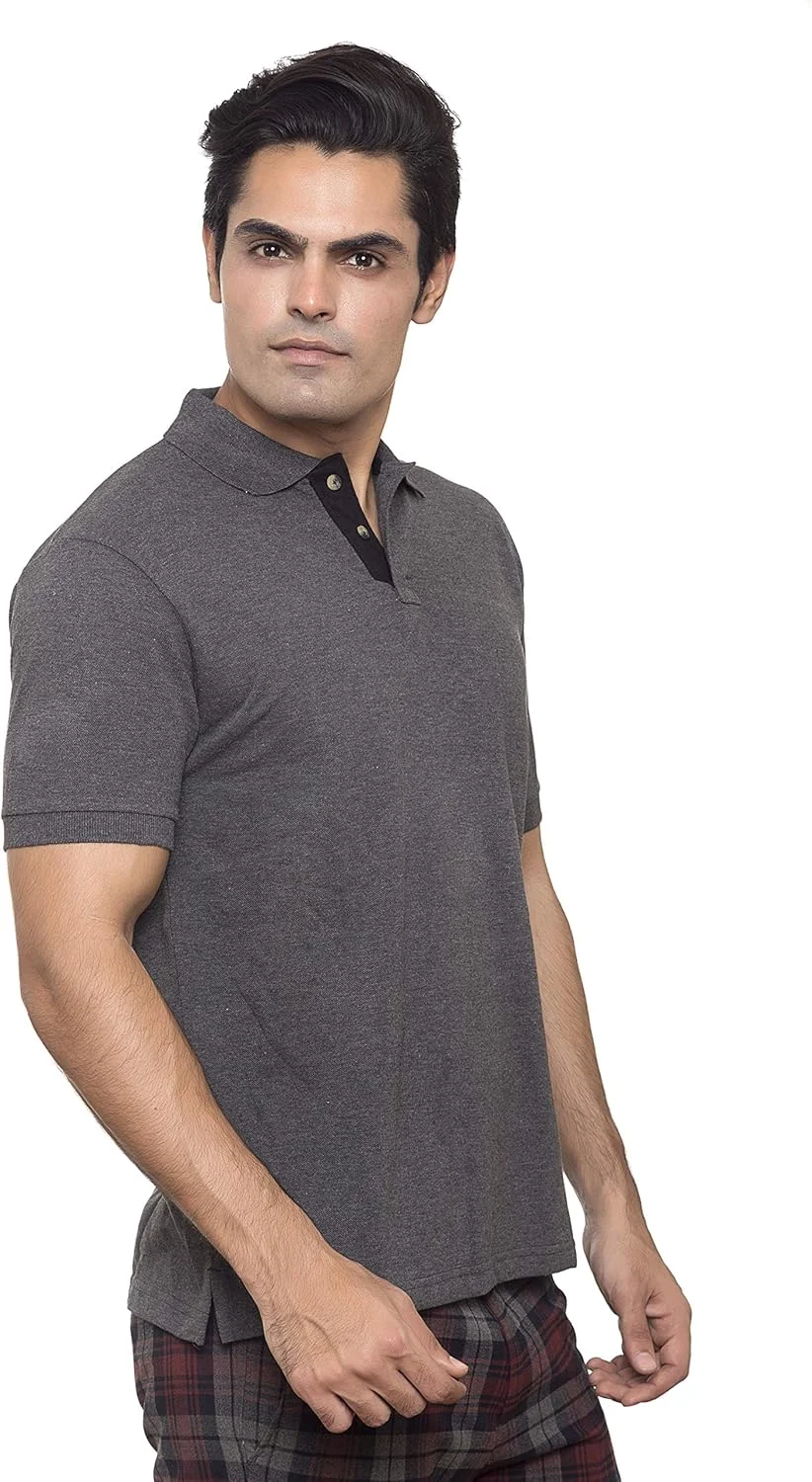 پولوشرت مردانه خاکستری یقه پیراهن نخی