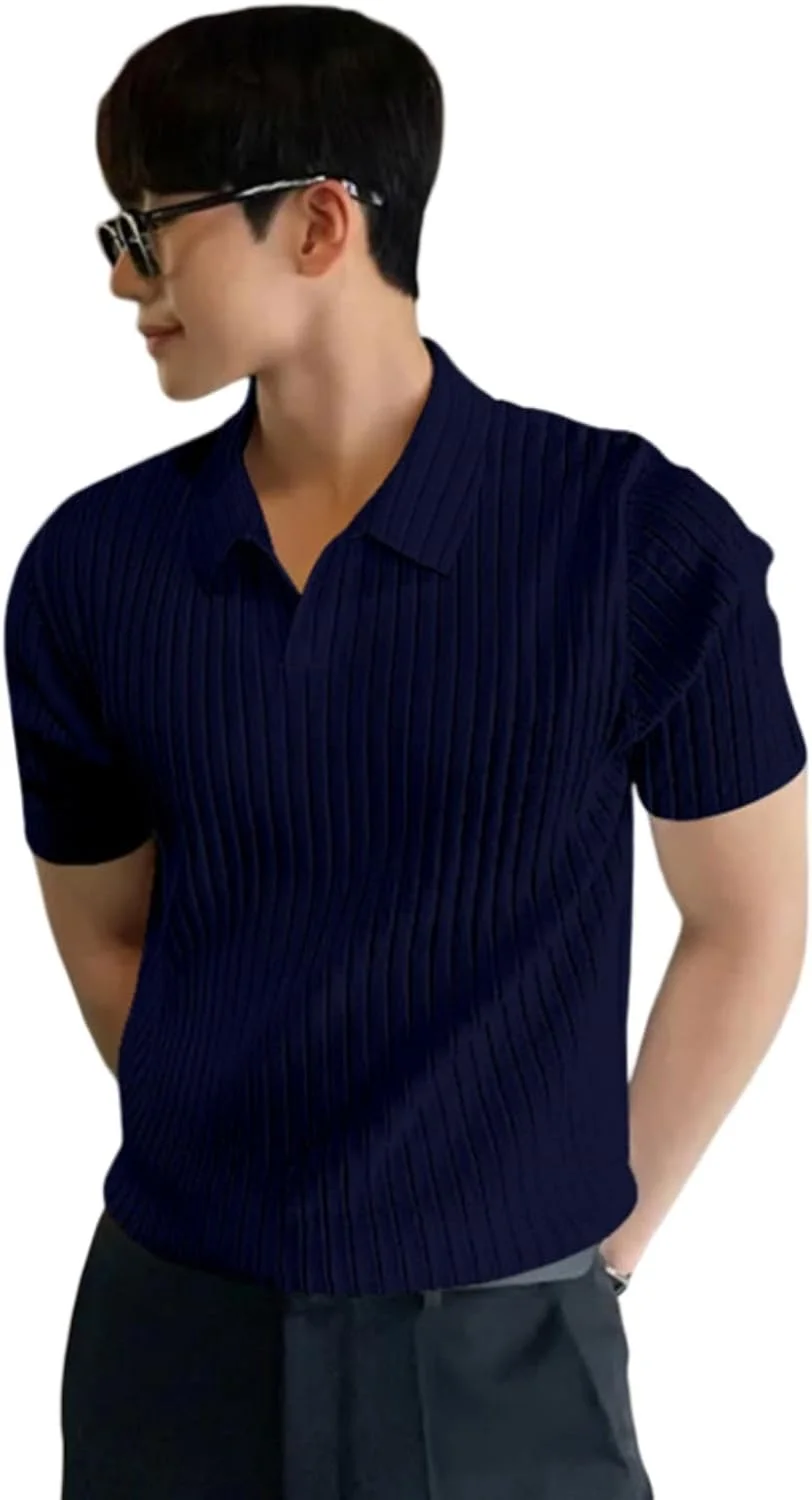 تی‌شرت مردانه نخی لایکرا GRECIILOOKS با برش معمولی (آبی، بزرگ)