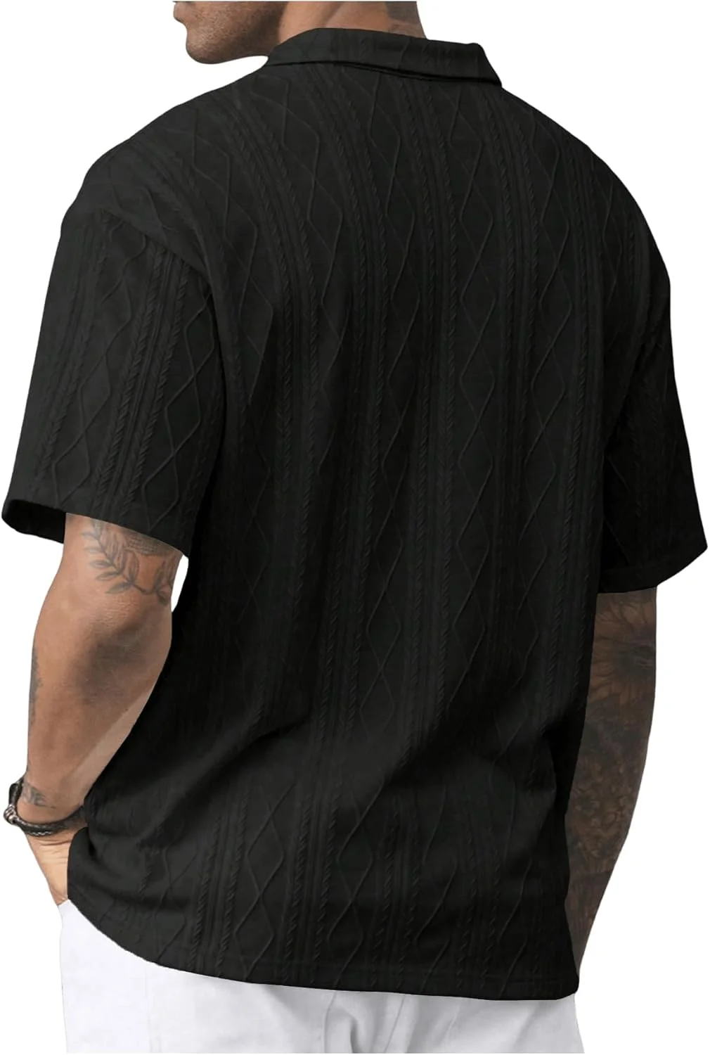 GORGLITTER پیراهن مردانه آستین کوتاه بافت دار یقه دار گشاد غیر رسمی