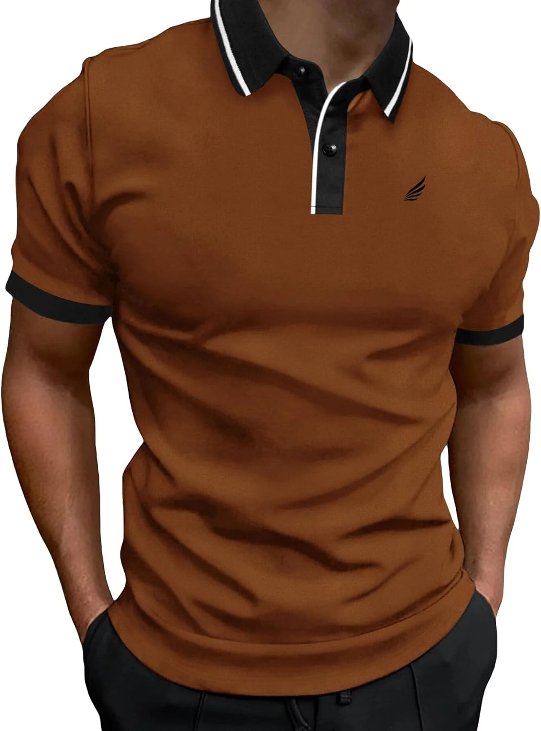 پولوشرت آستین کوتاه مردانه GORGLITTER با طرح بال، مدل کلاسیک و غیررسمی، قهوه ای سایز M
