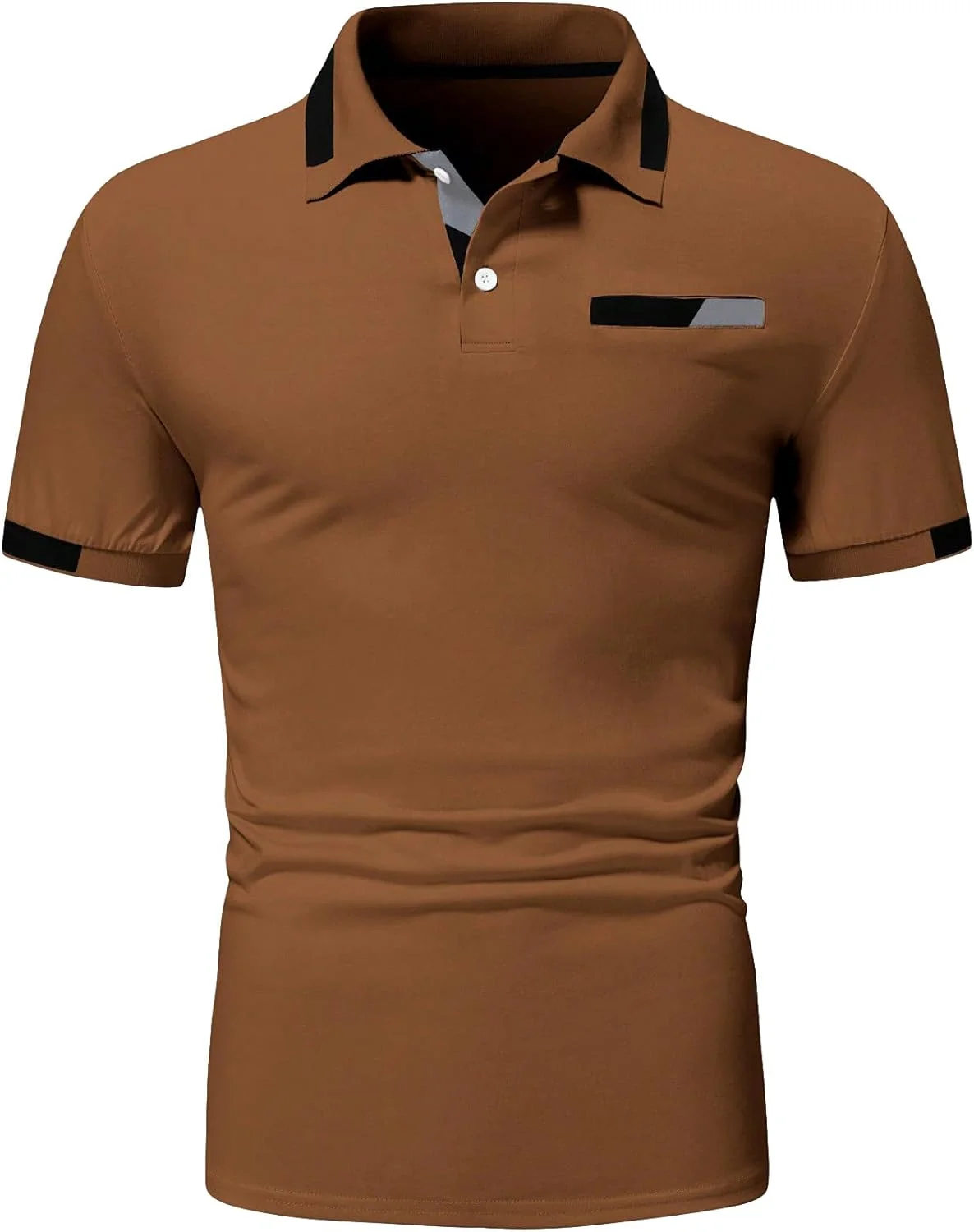 پیراهن مردانه دکمه دار GORGLITTER، آستین کوتاه، مناسب کار، تنیس، رنگ خاکی، سایز S