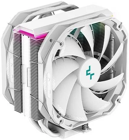 خنک کننده پردازنده تک برج DeepCool AS500 PLUS، طراحی 5 لوله حرارتی، 2 عدد فن 140 میلی متری TF140S PWM، سرعت 500~1200 دور در دقیقه، جریان هوای 70.81 CFM، نورپردازی ARGB LED، سازگار با LGA2066/2011-v3/ AM4/AM3+/AM3، سفید | R-AS500-WHNLMP-G