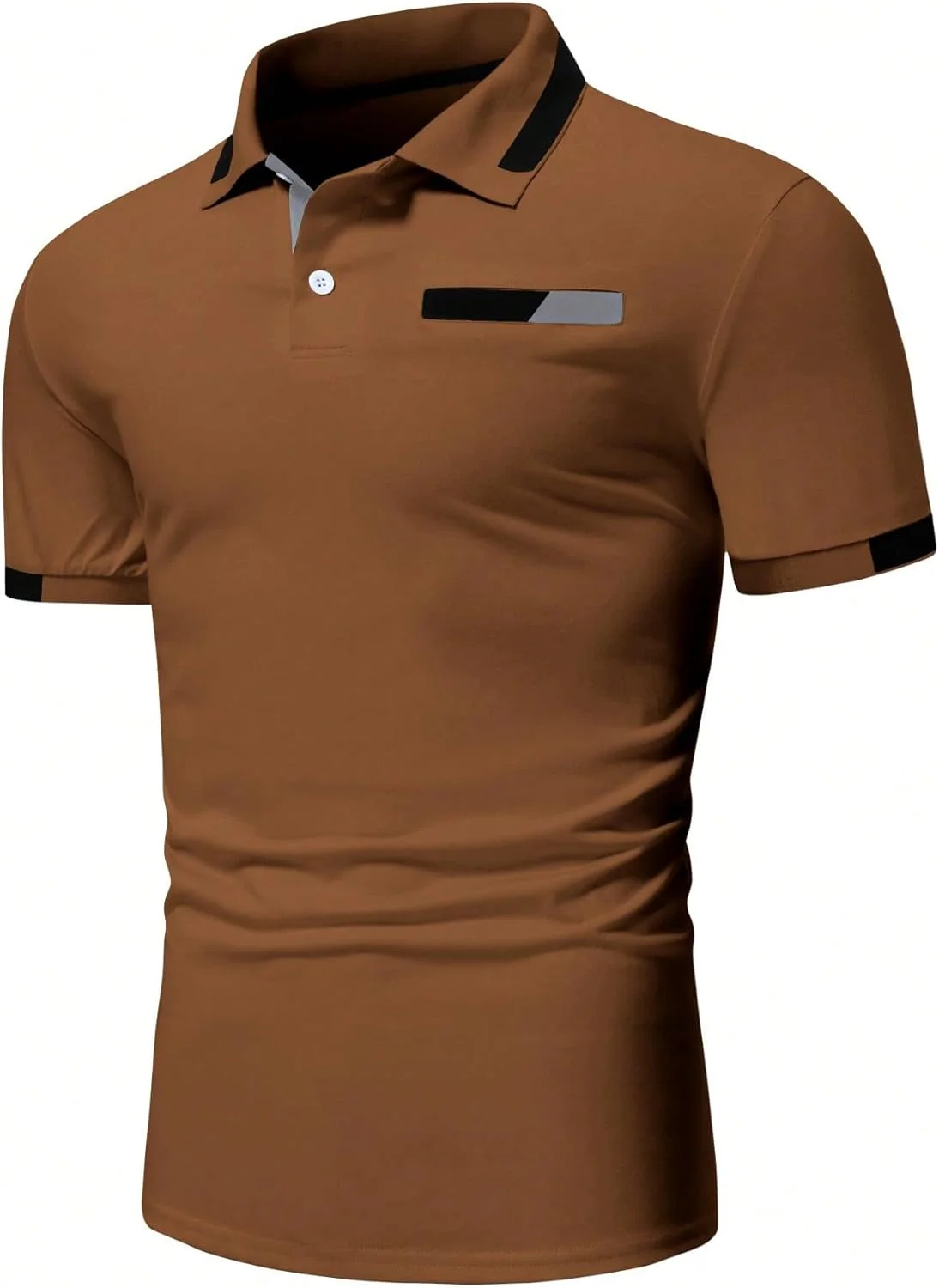 پیراهن مردانه دکمه دار GORGLITTER، آستین کوتاه، مناسب کار، تنیس، رنگ خاکی، سایز M