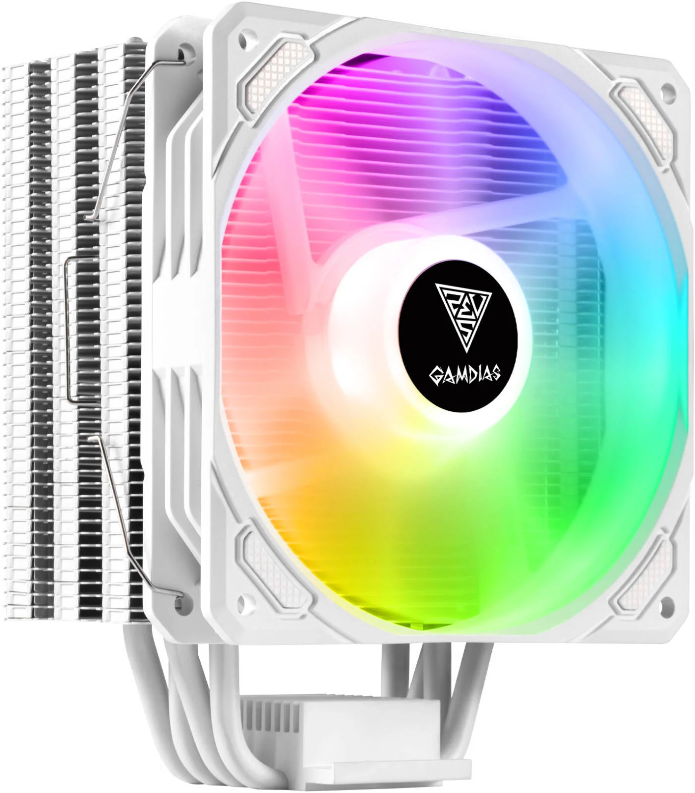 خنک کننده پردازنده Gamidas BOREAS E1-410، فن PWM با جریان هوای بالا، 4 لوله حرارتی مسی با تماس مستقیم، جلوه LED موج رنگین کمانی داخلی، بلبرینگ هیدرولیک، سفید | GD-BOREAS-E1-410-WH