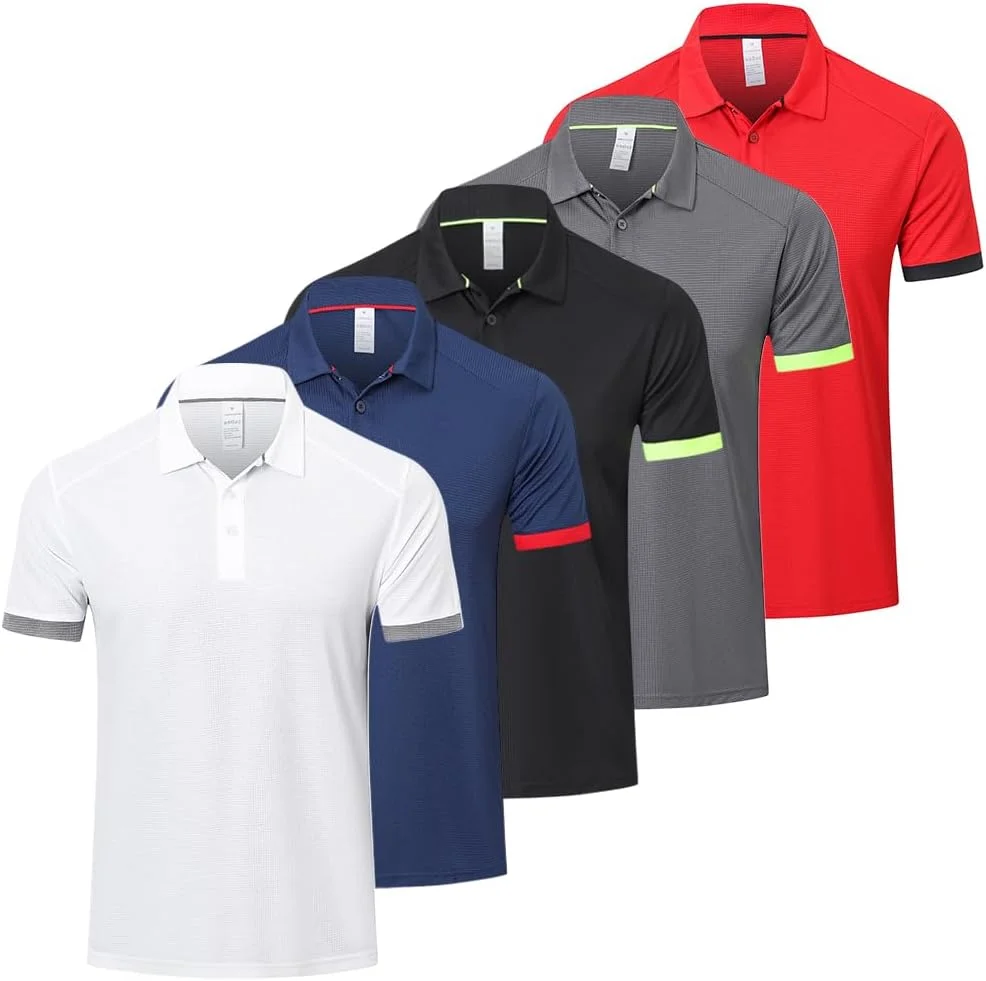 ست 5 عددی پولوشرت مردانه، رطوبت گیر، دکمه دار، مناسب باشگاه، ورزش و تاپ های آستین کوتاه مردانه