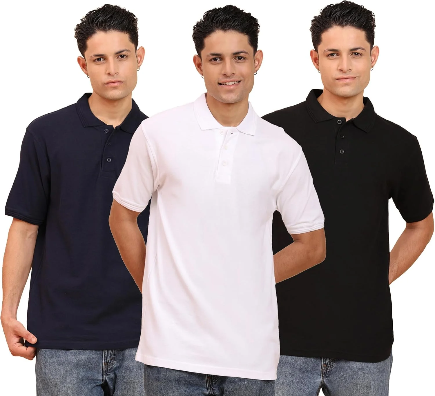 بسته 3 عددی تی‌شرت پولو مردانه | تی‌شرت‌های یقه دار آستین کوتاه پنبه‌ای ممتاز | برش کلاسیک و مناسب استفاده روزمره