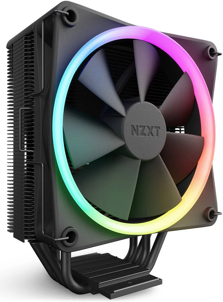 خنک کننده بادی پردازنده NZXT T120 RGB با نورپردازی RGB، دارای 4 لوله حرارتی مسی رسانا، فن 120 میلی متری F120 RGB، نویز 27.5dBA، کانکتور 4 پین PWM، مناسب برای LGA1700/115X/1200 | AM5/AM4، مشکی | RC-TR120-B1