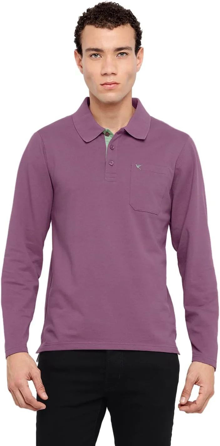 تی‌شرت آستین بلند مردانه دنیکلو، یقه پولو، برش معمولی، پنبه پلی‌استر پیکه‌، شسته شده با مواد طبیعی