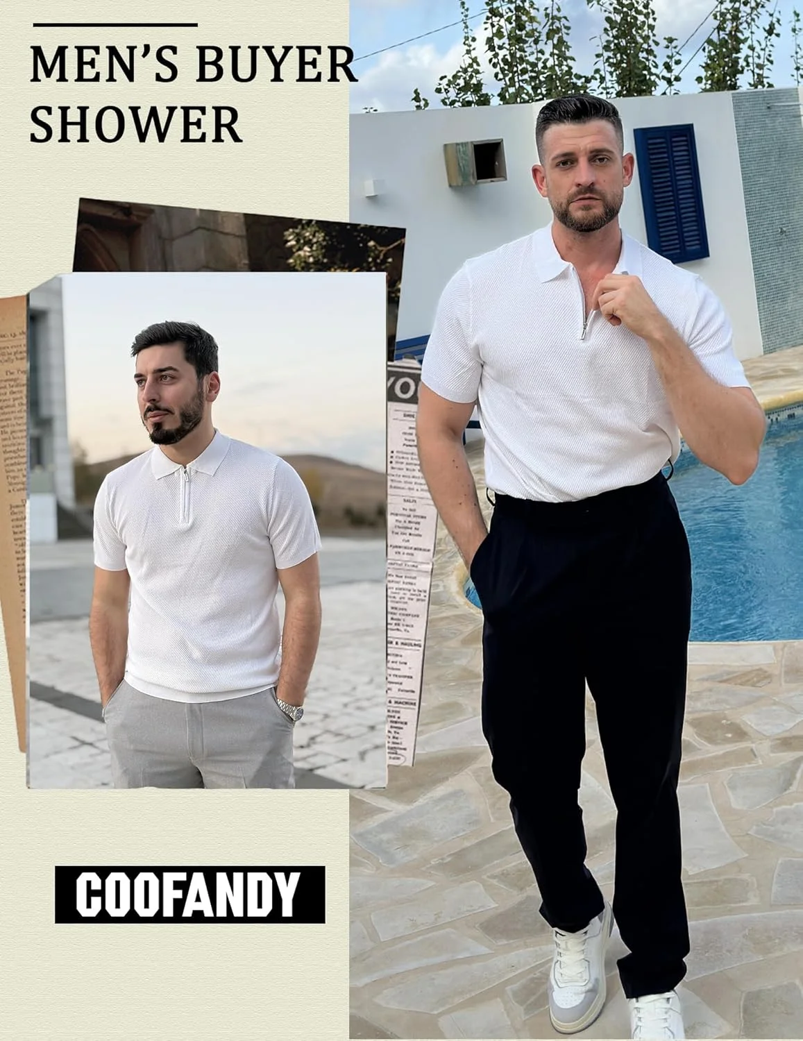 پولوشرت مردانه زیپ‌دار COOFANDY آستین کوتاه بافتنی سبک مناسب گلف