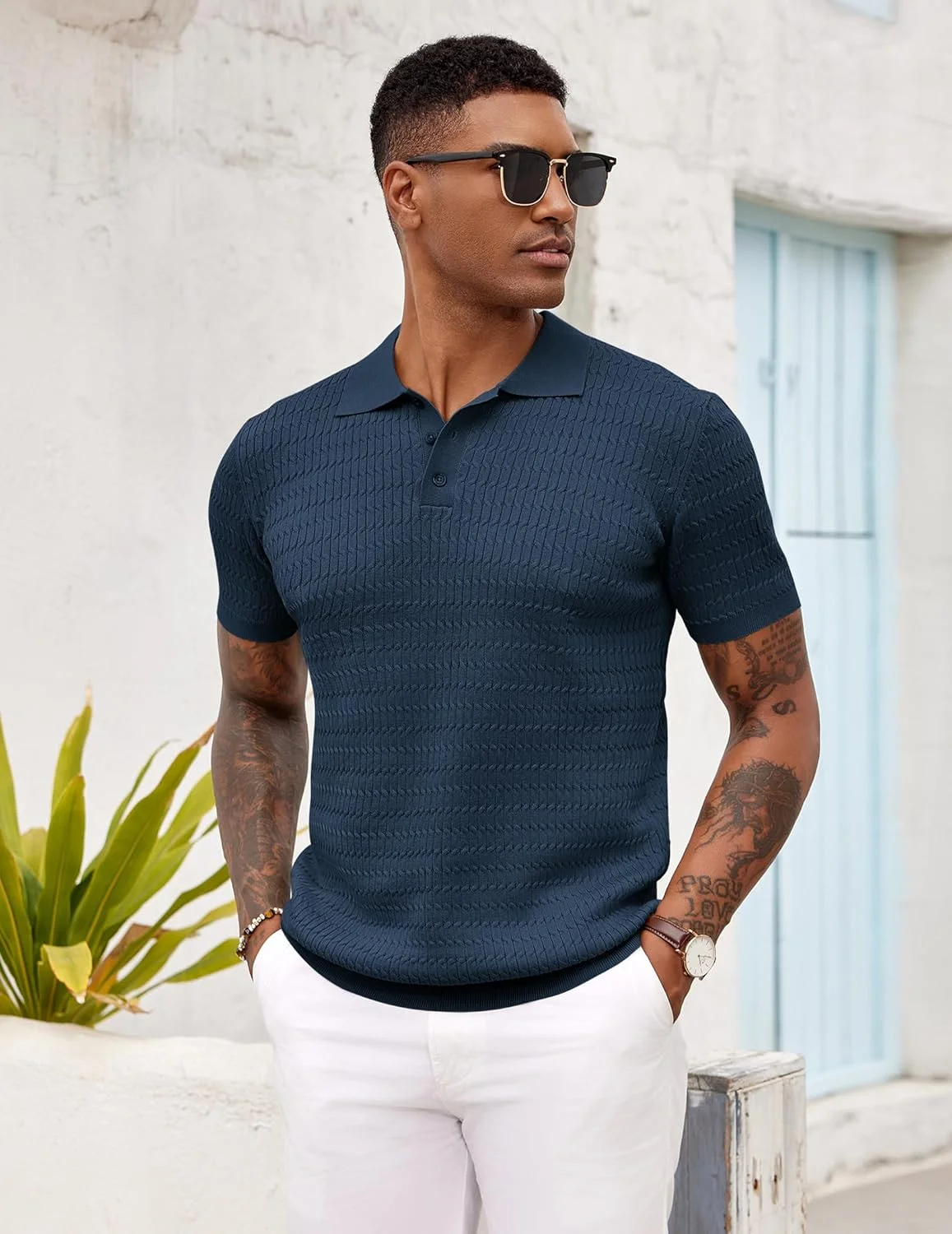 پولوشرت بافتنی مردانه COOFANDY آستین کوتاه بافت دار، مناسب گلف، تاپ ساحلی تابستانی
