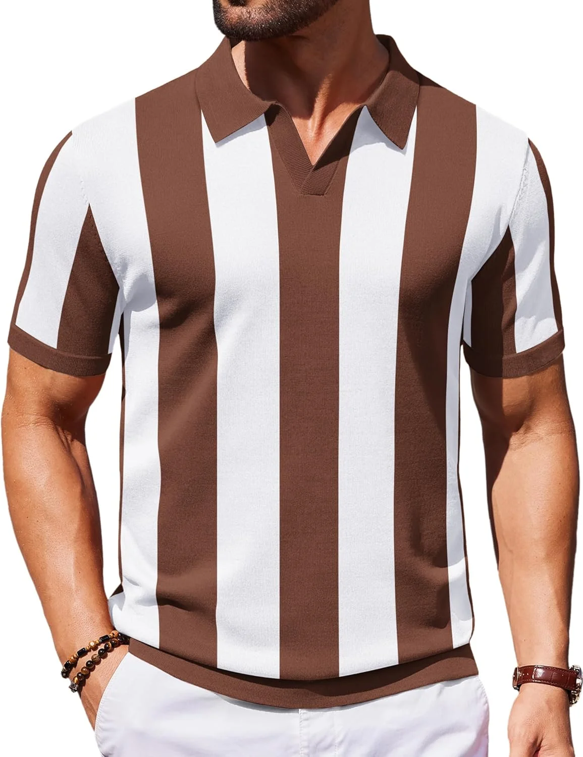 پولوشرت بافتنی مردانه COOFANDY، یقه هفت، آستین کوتاه، کشی، مناسب گلف و استایل کژوال پولوشرت بافتنی مردانه COOFANDY، یقه هفت، آستین کوتاه، کشی، مناسب گلف و استایل کژوال