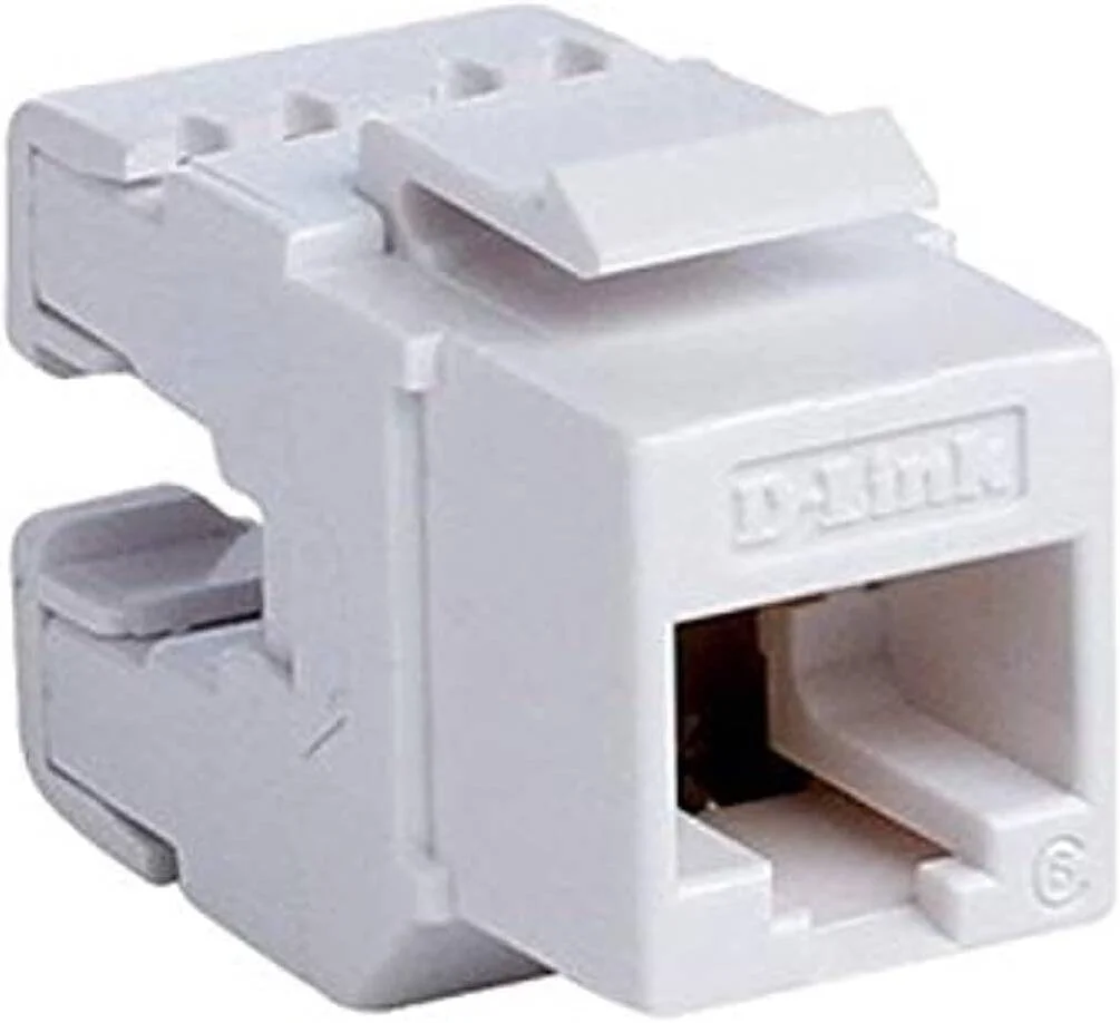 D-Link Cat6 UTP کیستون جک، پانچ پایین 180 درجه، RJ45 8P8C، اتصالات با روکش طلا، سازگار با T568A/B، مناسب برای پنل با تراکم بالا | NKJ-C6WHI1B21