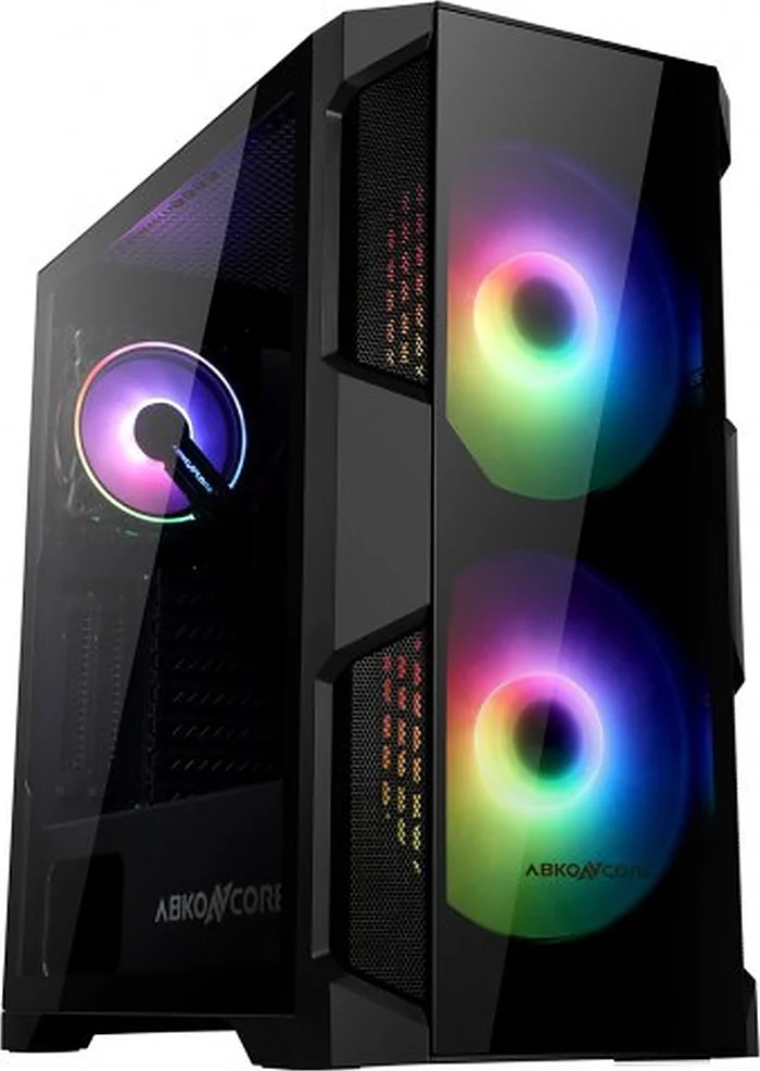 کیس کامپیوتر ABKON CORE Helios 500G SYNC RGB با دو فن 200 میلی‌متری Spectrum SYNC در جلو و یک فن 120 میلی‌متری Hurricane SYNC در عقب به همراه هاب کنترل SYNC (سازگار با گیگابایت، MSI، ایسوس Aura) و پنل شیشه‌ای حرارت‌دیده در طرفین