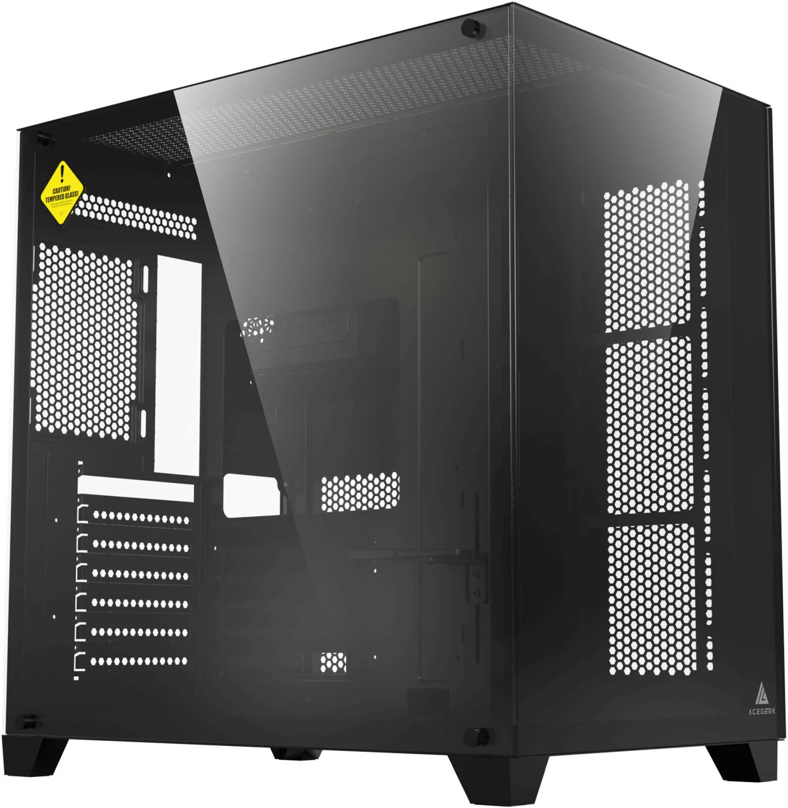 کیس کامپیوتر Acegeek Mercury R425 ATX، پشتیبانی از رادیاتور تا 360 میلی‌متر و 10 فن، شیشه حرارت دیده دو طرفه کامل، جنس SPCC 0.7 میلی‌متری، USB 3.0، USB 2.0 x2، صدای HD، مشکی | AG-MERCURY-R425-PRO-BK