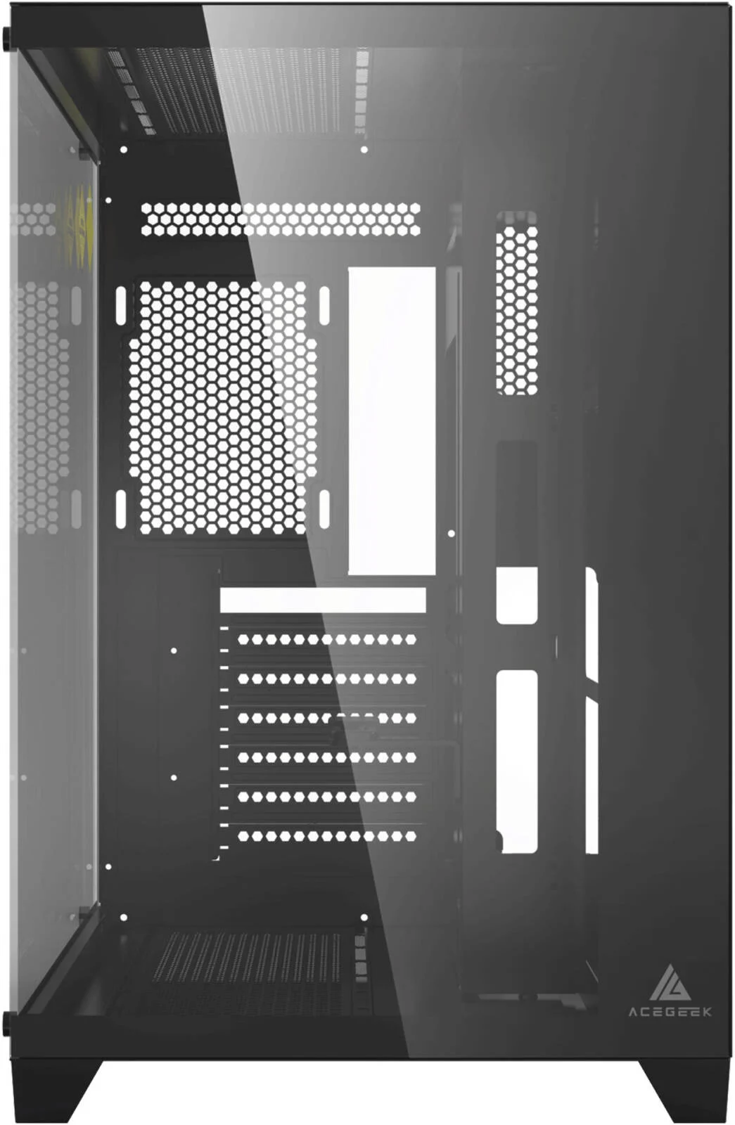 کیس کامپیوتر Acegeek Mercury R425 ATX، پشتیبانی از رادیاتور تا 360 میلی‌متر و 10 فن، شیشه حرارت دیده دو طرفه کامل، جنس SPCC 0.7 میلی‌متری، USB 3.0، USB 2.0 x2، صدای HD، مشکی | AG-MERCURY-R425-PRO-BK