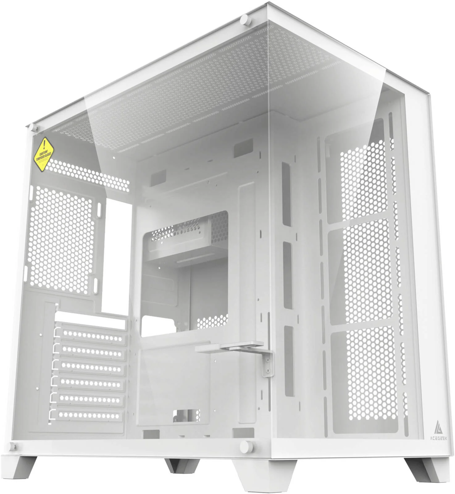 کیس کامپیوتر Acegeek Mercury R425 ATX، پشتیبانی از رادیاتور تا 360 میلی‌متر و 10 فن، شیشه حرارت دیده دو طرفه، جنس SPCC 0.7 میلی‌متری، USB 3.0، USB 2.0 x2، صدای HD، سفید | AG-MERCURY-R425-PRO-WHI