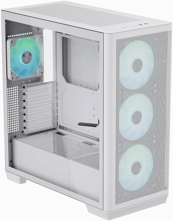 کیس کامپیوتر مید تاور AEROCOOL C1 ATX، جریان هوای بالا، 4 فن APNX FP1 از پیش نصب شده 30 میلی‌متری، پشتیبانی از رادیاتور تا 360 میلی‌متر، مدیریت کابل، USB3.0 x 2 / USB C x 1 / HD Audio، سفید | C1-WT-v1