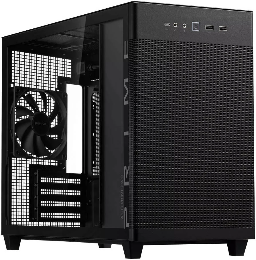 کیس کامپیوتر MicroATX شیشه حرارت دیده ایسوس Prime AP201، فیلتر گرد و غبار قابل جابجایی، پشتیبانی از رادیاتور تا 360 میلی‌متر، تا 4 فن، مشکی | 90DC00G0-B39010