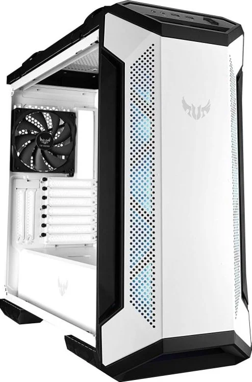 کیس ایسوس TUF Gaming GT501 White Edition با پشتیبانی از مادربرد EATX، پنل جلویی فلزی، فن RGB 120 میلی‌متری، فن PWM 140 میلی‌متری، فضای رزرو شده برای رادیاتور و دستگیره USB 3.1 Gen 1 WT | 90DC0013-B49000