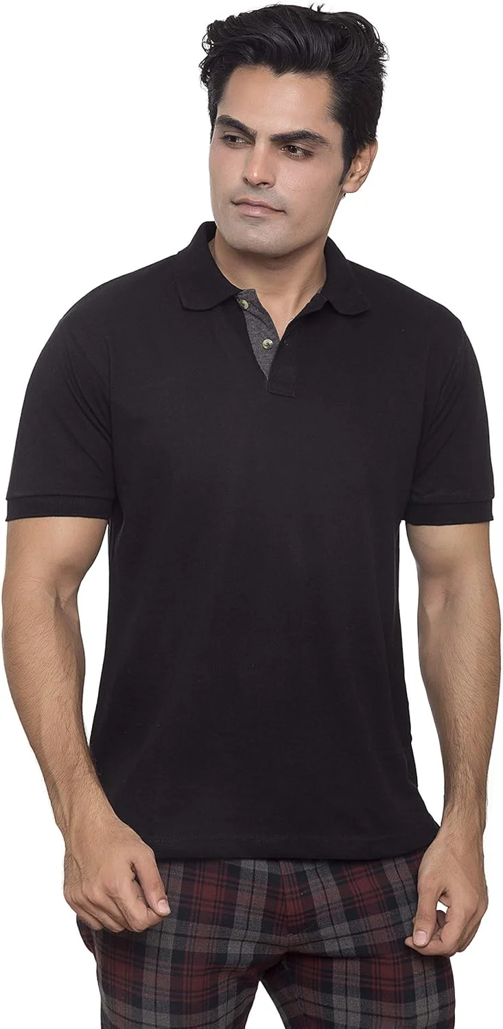 پولوشرت مردانه نخی مشکی یقه پیراهن