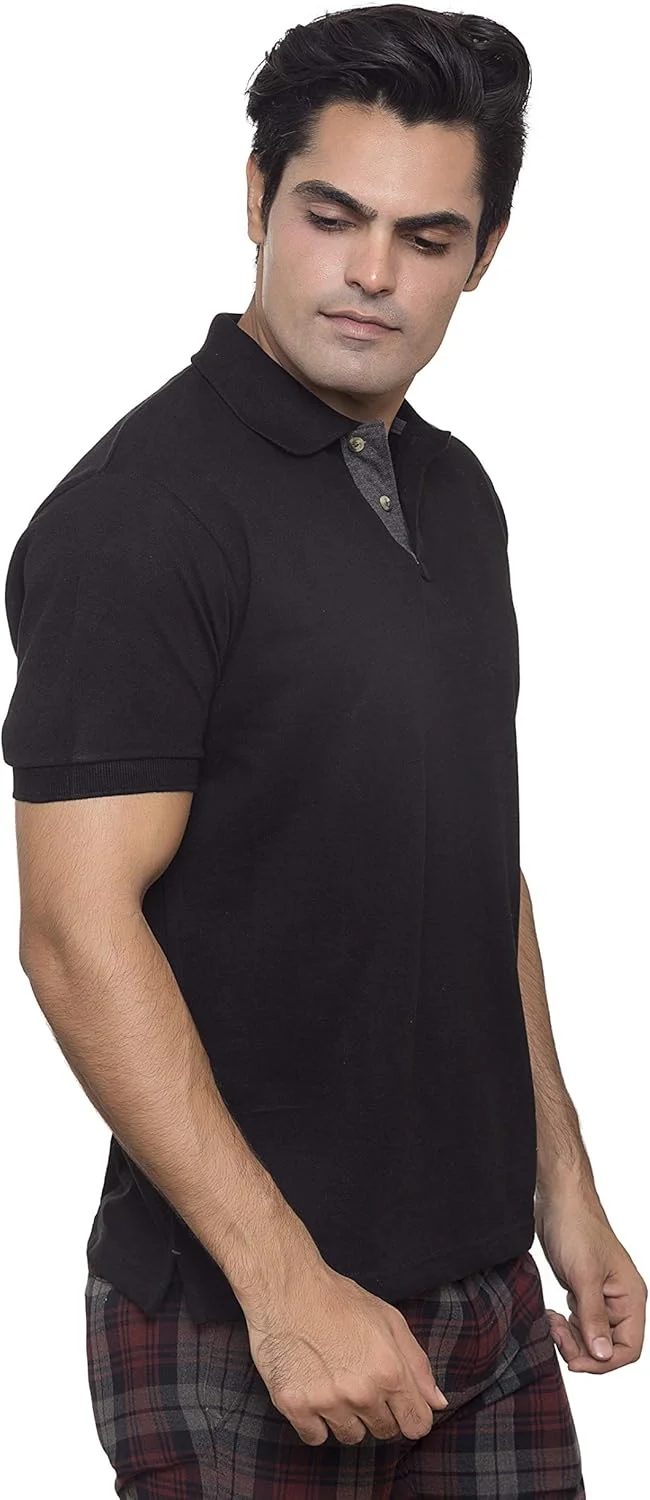 پولوشرت مردانه نخی مشکی یقه پیراهن