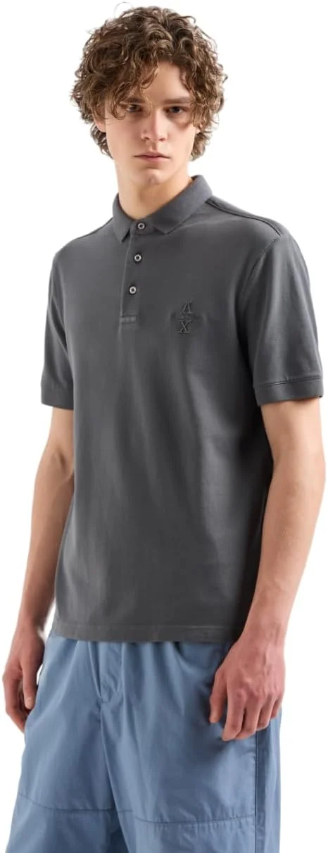 پولوشرت مردانه آرمانی اکسچنج با لوگوی برجسته و رنگرزی شده