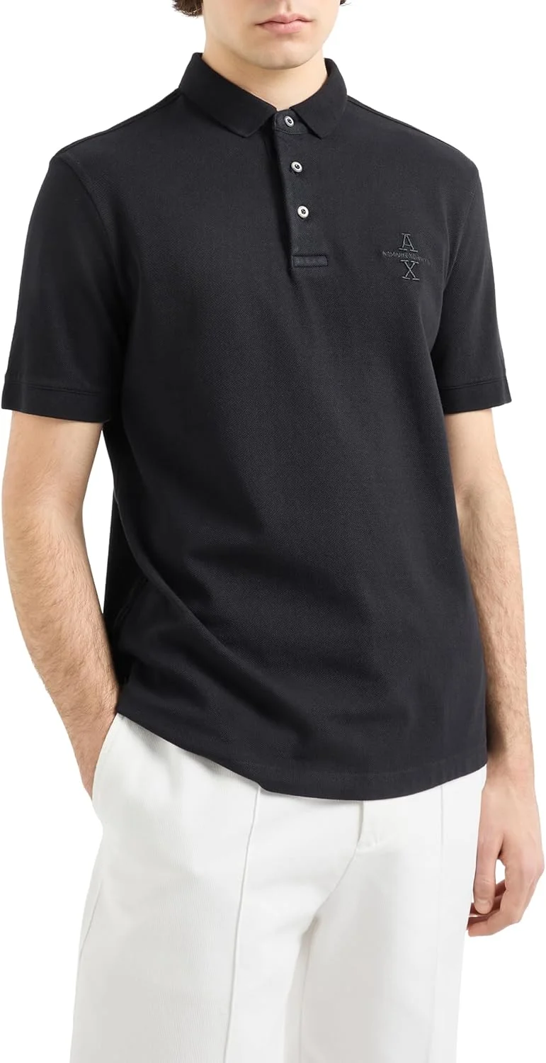 پولوشرت مردانه آرمانی اکسچنج مدل The Grid، پایدار، با لوگوی گلدوزی شده در جلو