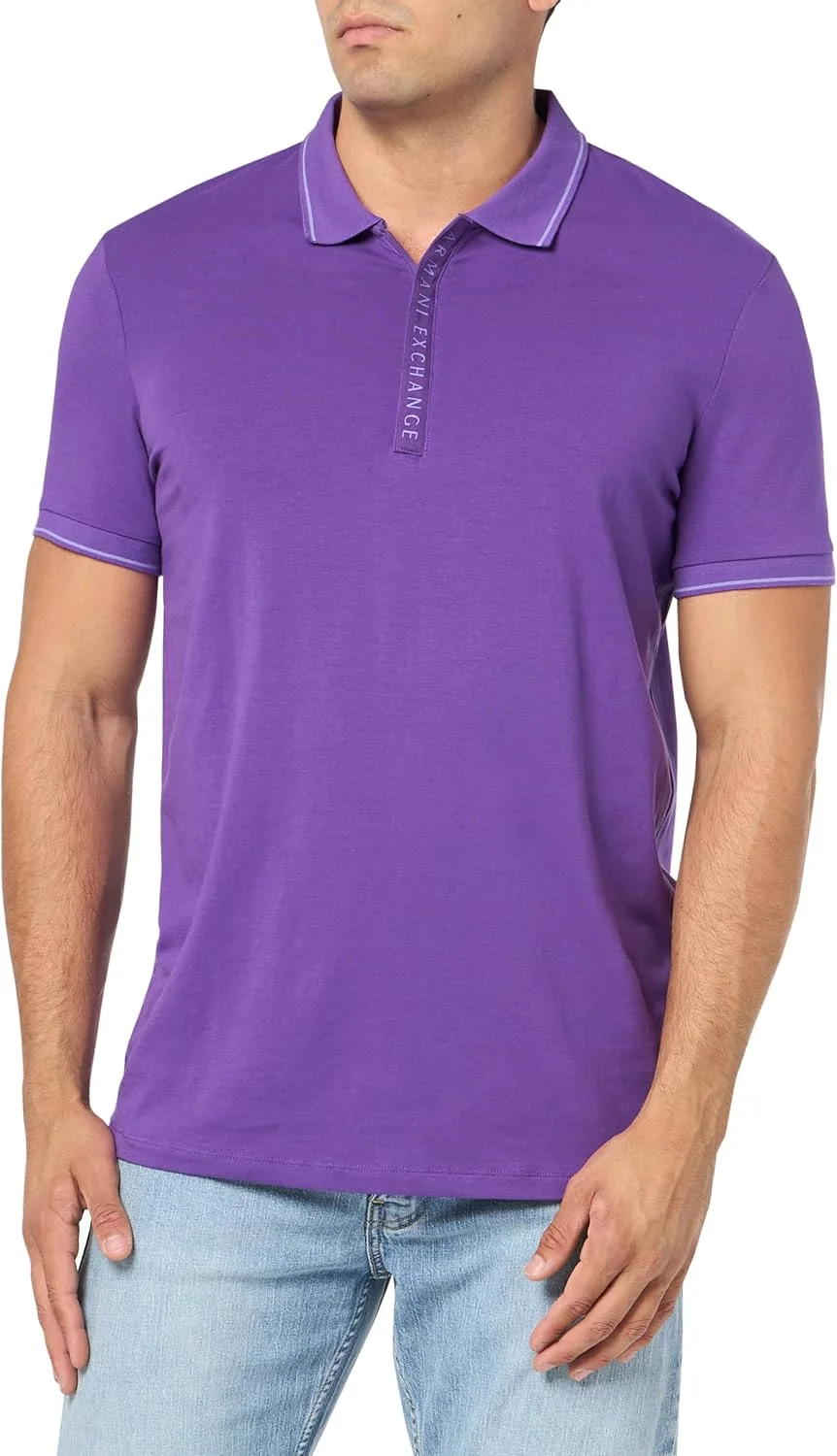 پولوشرت مردانه آستین کوتاه آرمانی اکسچنج با زیپ و لوگو