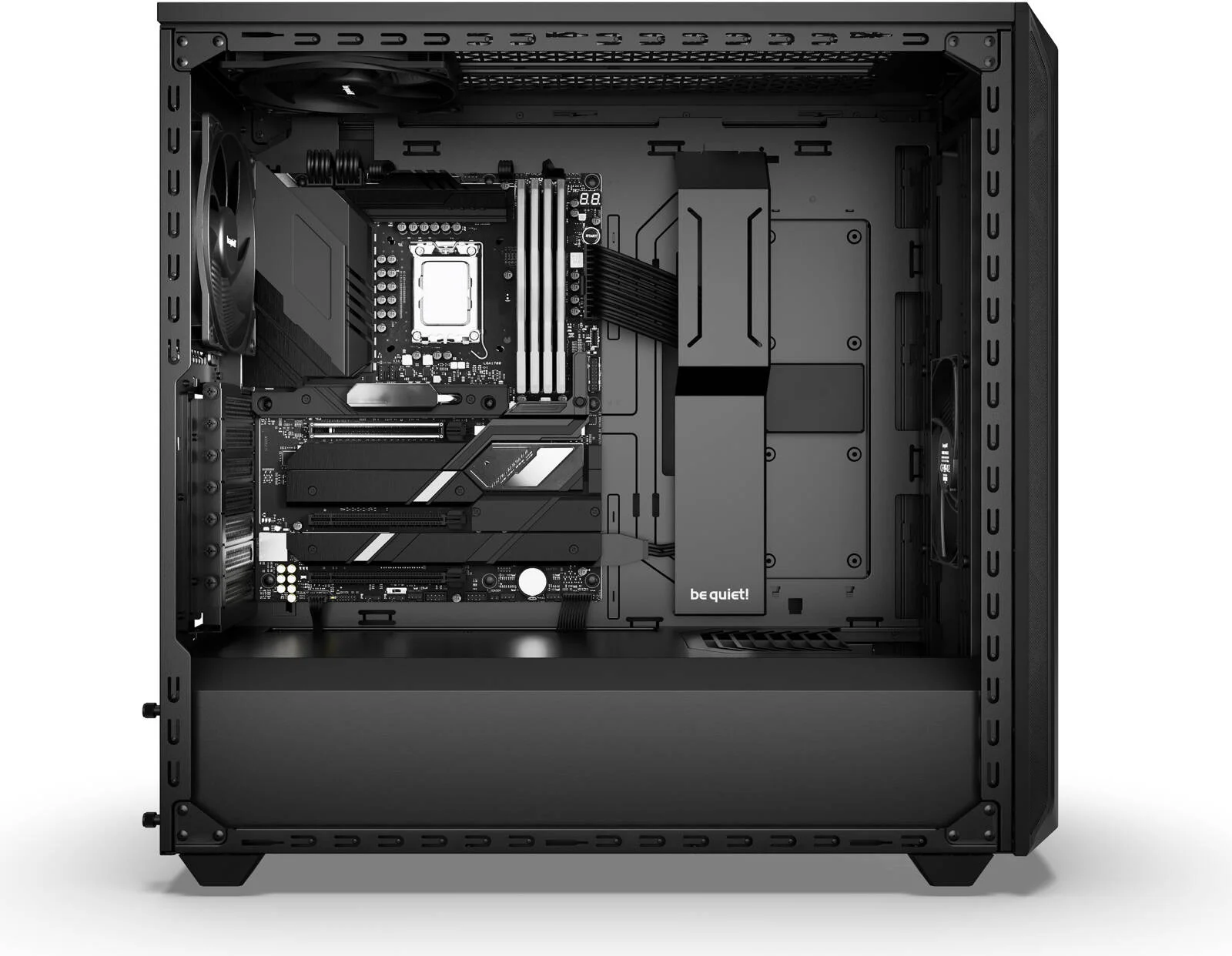 کیس کامپیوتر فول تاور E-ATX بی کوایت! SHADOW BASE 800، طراحی مشبک باز و پنل شیشه ای، جریان هوای بالا و حداکثر عملکرد، پشتیبانی از رادیاتور تا 420 میلی متر، 3 عدد فن 140 میلی متری PWM، USB 3.2 Gen2 Type-C | مشکی - BGW60