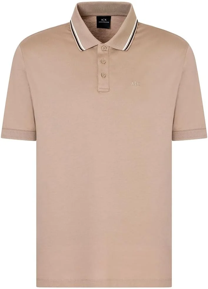 پولوشرت مردانه آرمانی اکسچنج، لبه کاربردی، راه راه های یقه، لوگوی گلدوزی شده