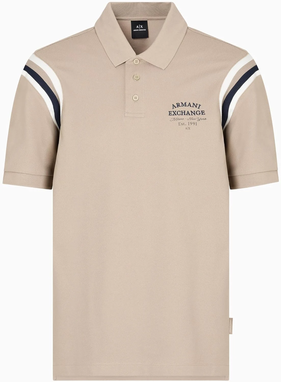 پولوشرت مردانه آرمانی اکسچنج مدل Utility Edge با راه راه های رنگی در حلقه آستین و لوگوی گلدوزی شده