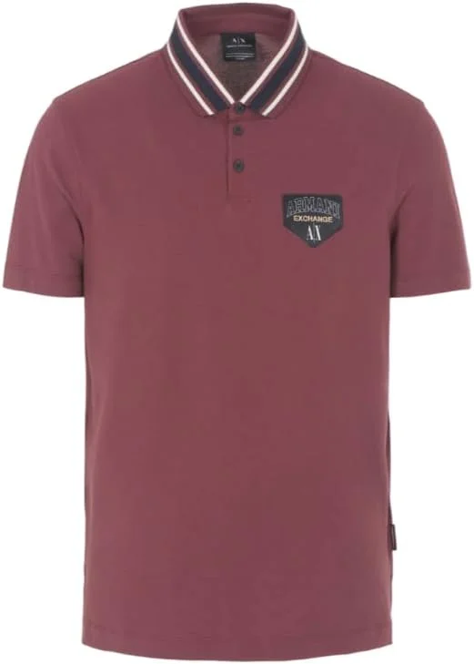 پولوشرت مردانه آرمانی اکسچنج مدل اسلیم فیت کشی پنبه‌ای پیکوئه کپسولی کالجی یقه دار