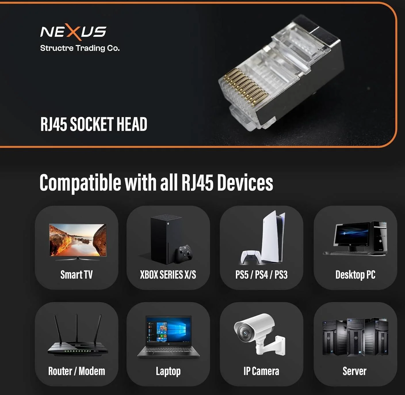 اتصالات نکسوس RJ45 CAT6A و CAT6، بسته 100 عددی، کانکتورهای کابل اترنت UTP 8P8C با روکش طلا، پلاگ های ماژولار برای نصب شبکه
