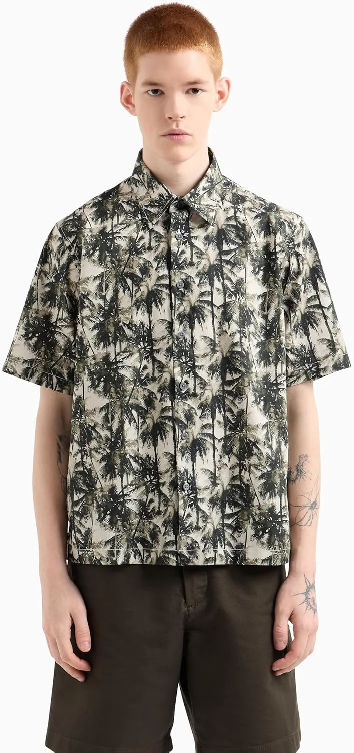 پیراهن آستین کوتاه مردانه آرمانی اکسچنج با طرح گلدار