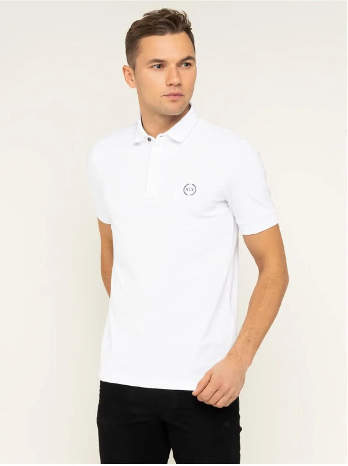 پولوشرت آستین کوتاه مردانه آرمانی اکسچنج با لوگوی برجسته