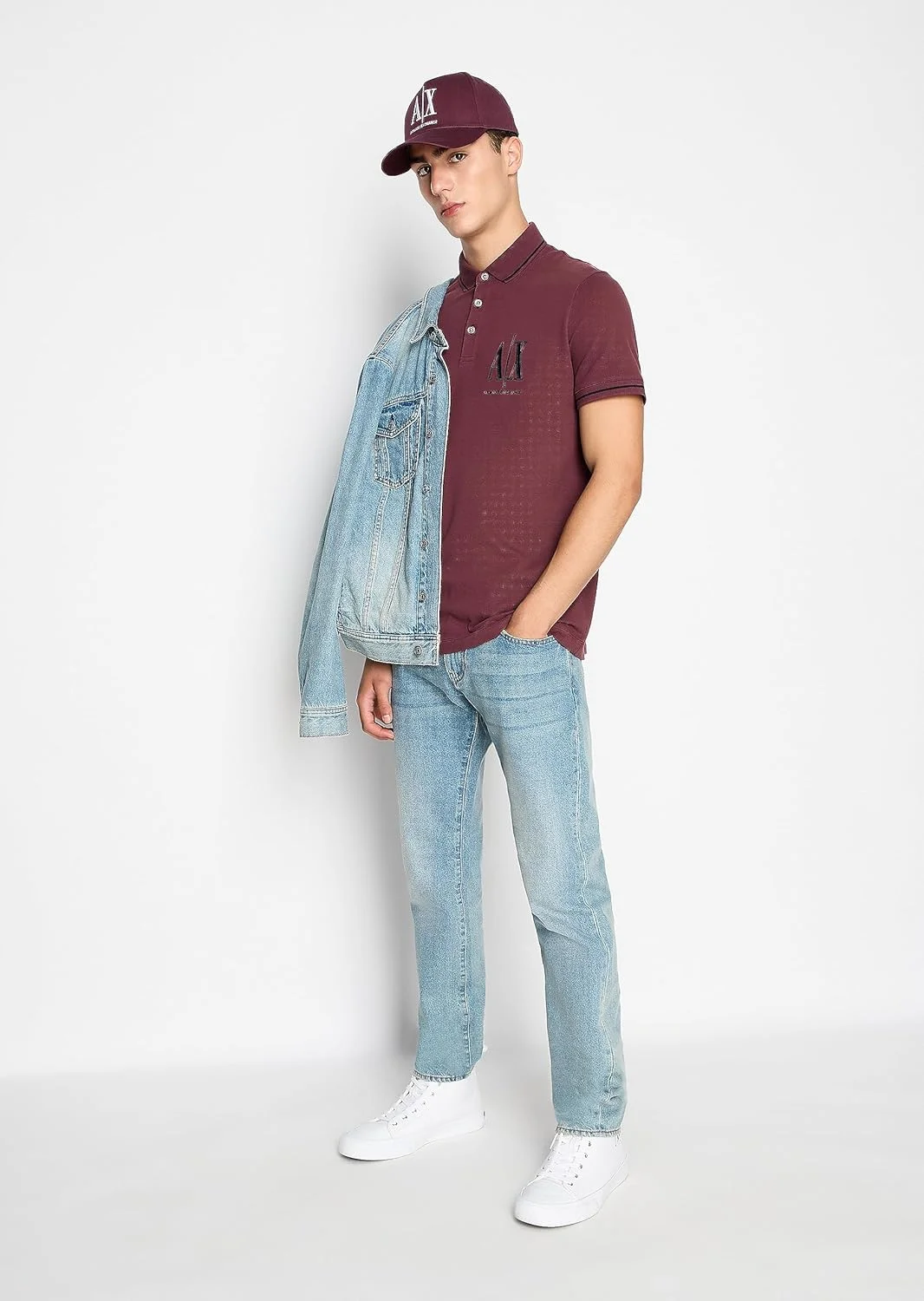 پولوشرت مردانه آرمانی اکسچنج با لوگوی آیکون گلدوزی شده